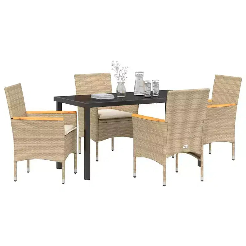 vidaXL Garten-Essgruppe mit Kissen 5-tlg. Beige Polyrattan