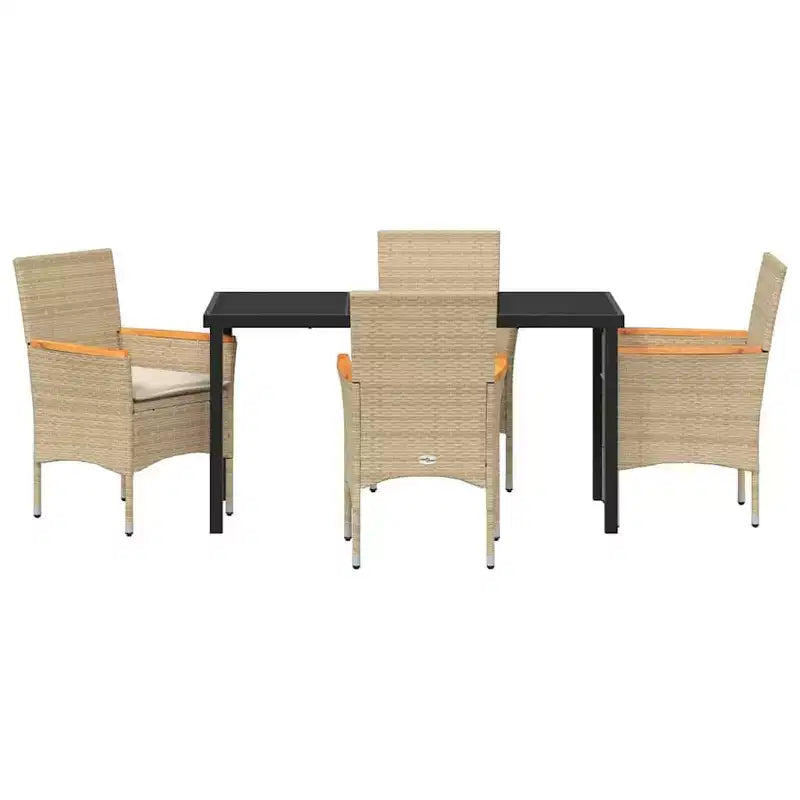 vidaXL Garten-Essgruppe mit Kissen 5-tlg. Beige Polyrattan