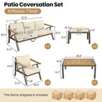 GDFStudio Carter Terrassen-Set, modern, 6-teilig, mit Sofagestell aus Stahl, Kaffeetisch aus Akazienholz, gepolsterte Sitze