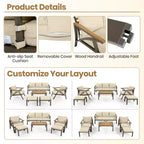 GDFStudio Carter Terrassen-Set, modern, 6-teilig, mit Sofagestell aus Stahl, Kaffeetisch aus Akazienholz, gepolsterte Sitze