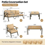 GDFStudio Carter Terrassen-Set, modern, 6-teilig, mit Sofagestell aus Stahl, Kaffeetisch aus Akazienholz, gepolsterte Sitze
