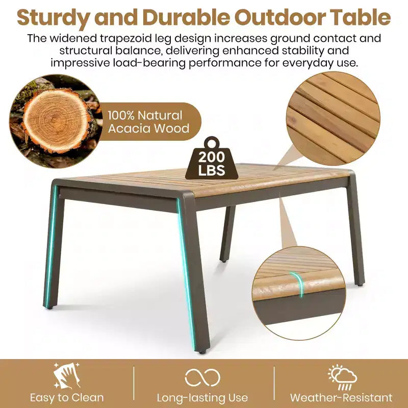 GDFStudio Carter Terrassen-Set, modern, 6-teilig, mit Sofagestell aus Stahl, Kaffeetisch aus Akazienholz, gepolsterte Sitze