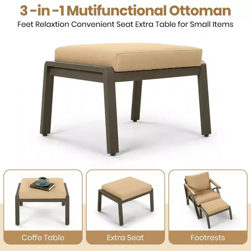 GDFStudio Carter Terrassen-Set, modern, 6-teilig, mit Sofagestell aus Stahl, Kaffeetisch aus Akazienholz, gepolsterte Sitze