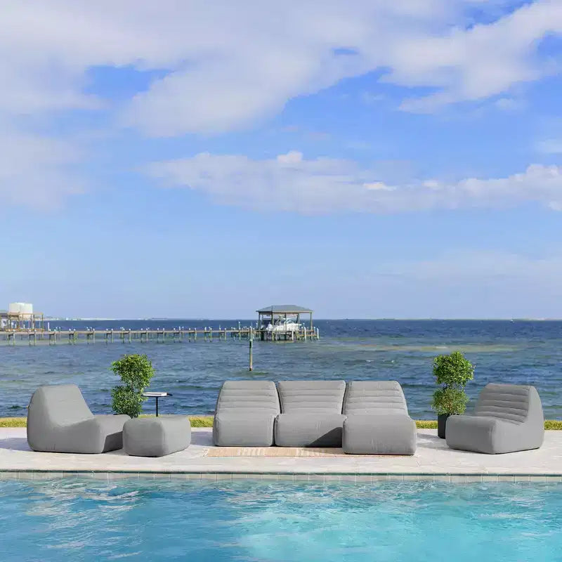 Big Joe Solvana Outdoor Patio Furniture Set, Performance Linen Weather-Resistant Fabric Sofa, 7 Piece Sectional, Port Gray