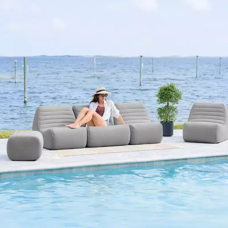Big Joe Solvana Outdoor-Terrassenmöbel-Set, wetterbeständiges Sofa aus Performance-Leinenstoff, 7-teiliges Sektionssofa, Port Gray