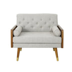 Beige Button-Tufted Mid-Century Club Chair with Gold-Tip Rubberwood Legs for 1 Person