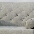 Beige Button-Tufted Mid-Century Club Chair with Gold-Tip Rubberwood Legs for 1 Person