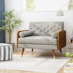 Beige Button-Tufted Mid-Century Club Chair with Gold-Tip Rubberwood Legs for 1 Person