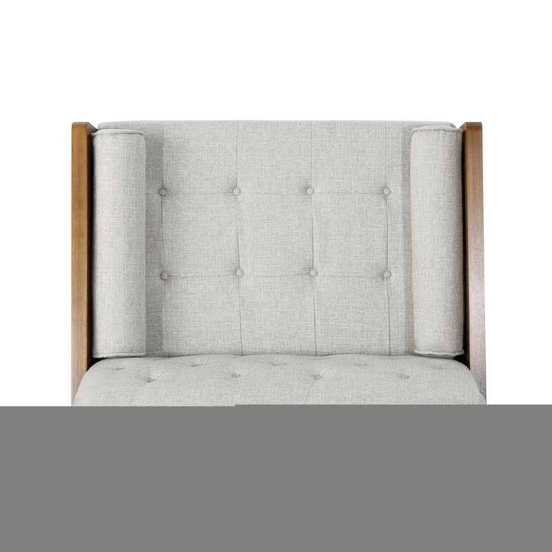 Beige Button-Tufted Mid-Century Club Chair with Gold-Tip Rubberwood Legs for 1 Person