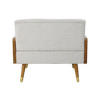 Beige Button-Tufted Mid-Century Club Chair with Gold-Tip Rubberwood Legs for 1 Person