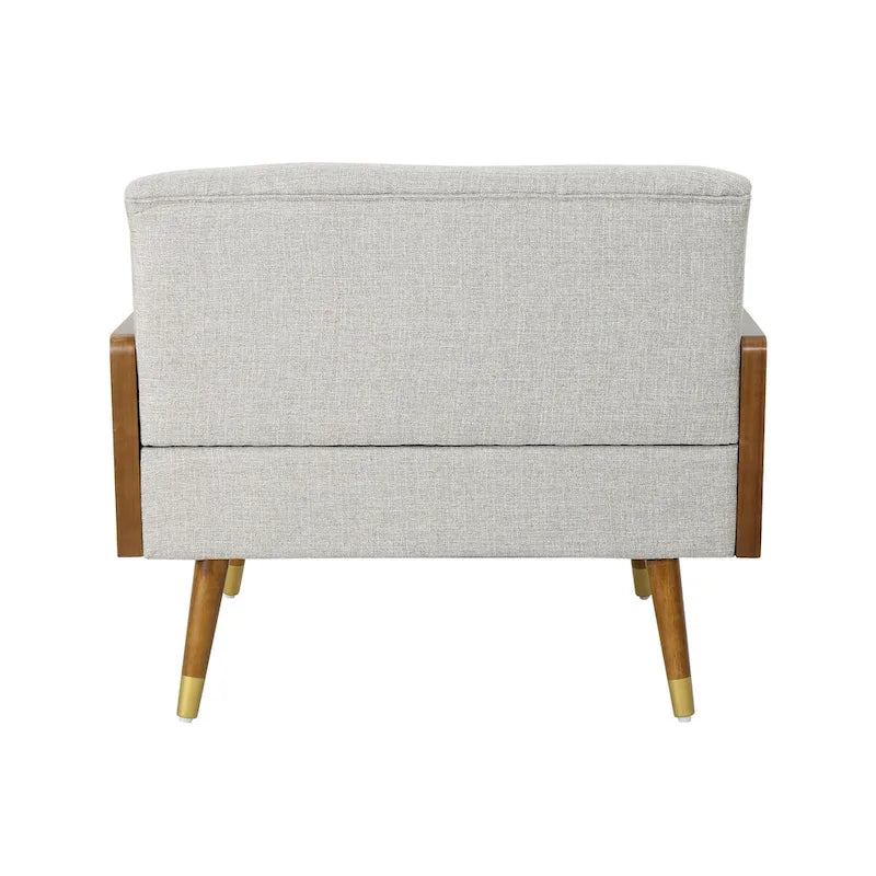 Beige Button-Tufted Mid-Century Club Chair with Gold-Tip Rubberwood Legs for 1 Person