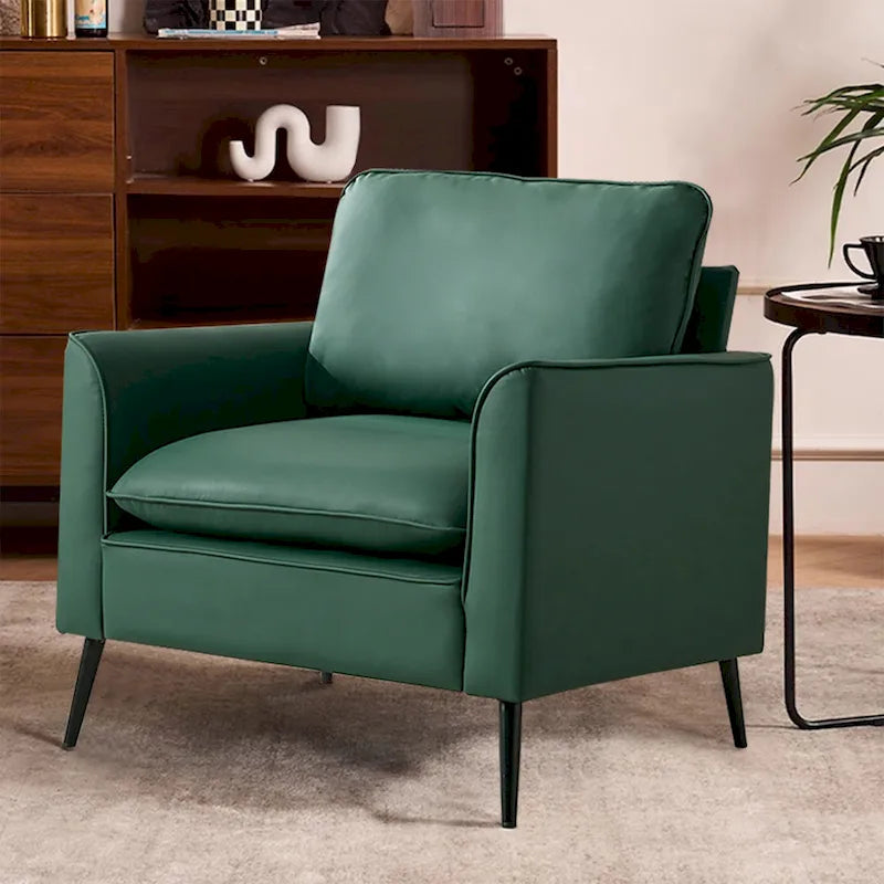 Green Faux Leather Modern Accent Lounge Chair with Waist Pillows for 1 Person
