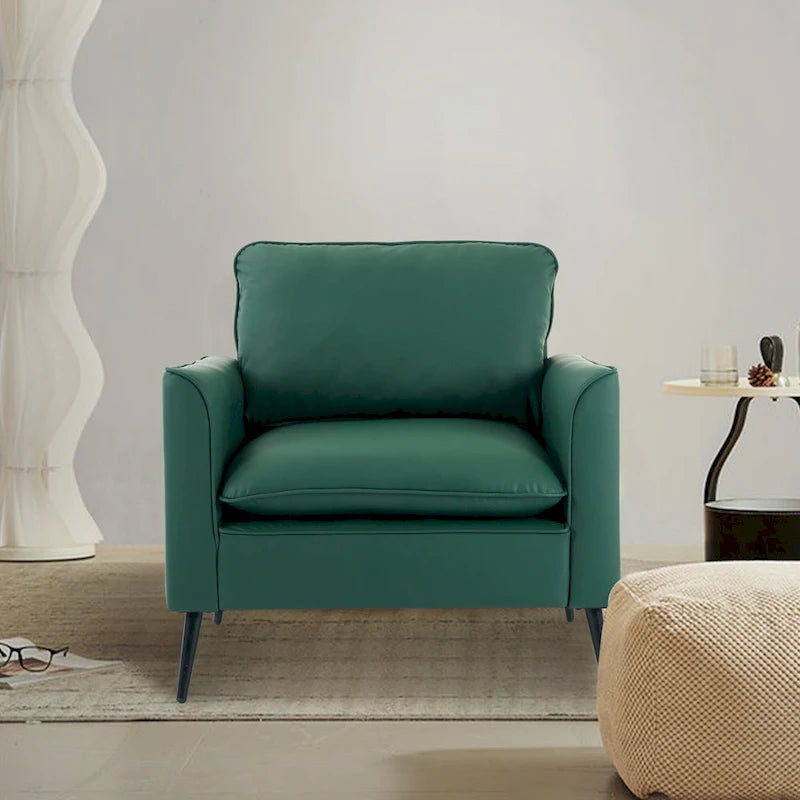 Green Faux Leather Modern Accent Lounge Chair with Waist Pillows for 1 Person