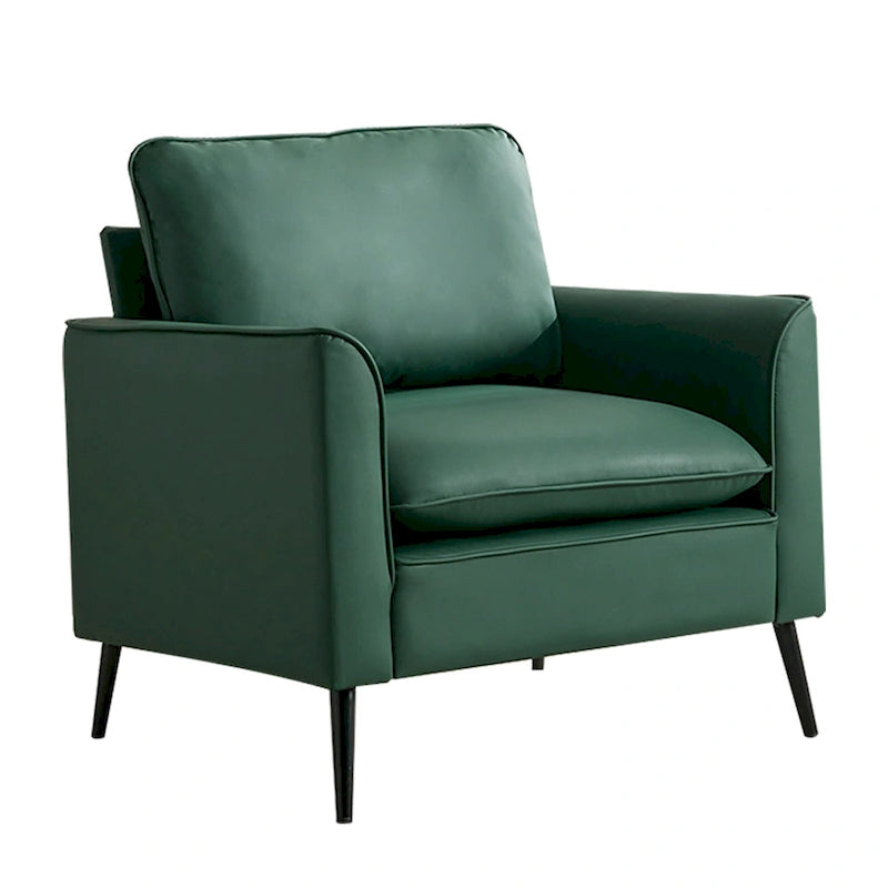 Green Faux Leather Modern Accent Lounge Chair with Waist Pillows for 1 Person