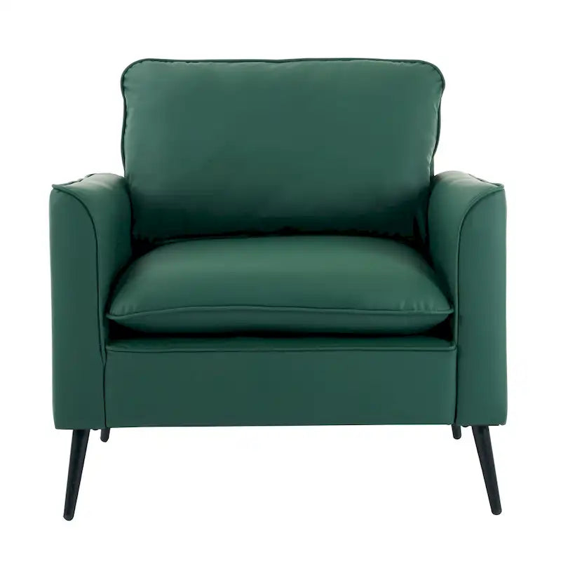 Green Faux Leather Modern Accent Lounge Chair with Waist Pillows for 1 Person