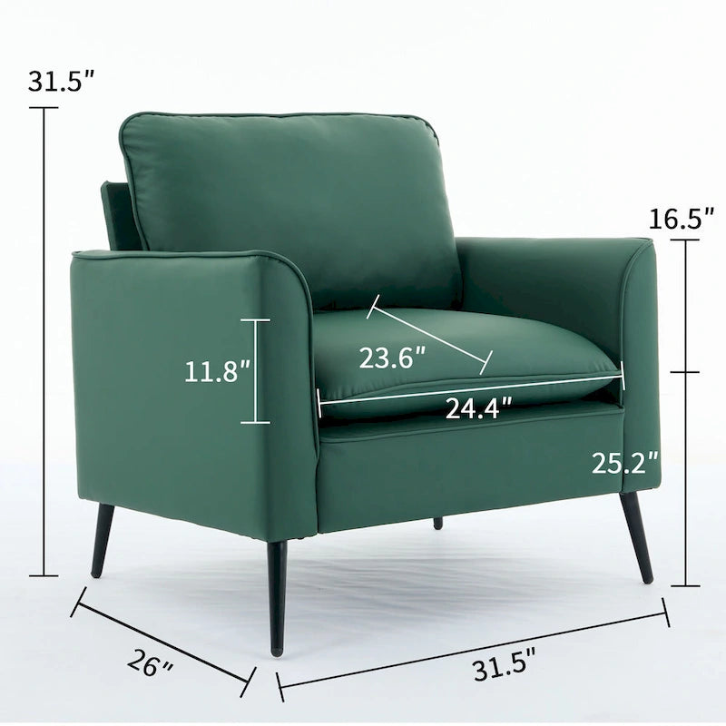 Grüner Akzent-Loungesessel aus Kunstleder im modernen Design mit Taillenkissen für 1 Person
