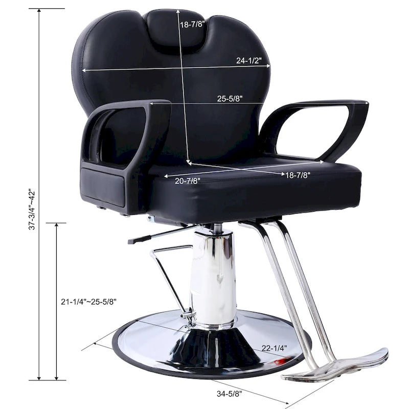 Black PU Leather All-Purpose Salon Barber Chair with 360° Swivel and Reclining Back for 1 Person
