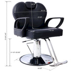 Black PU Leather All-Purpose Salon Barber Chair with 360° Swivel and Reclining Back for 1 Person