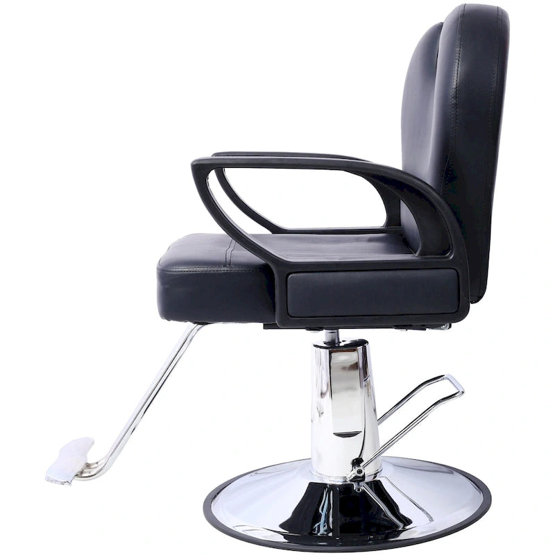 Black PU Leather All-Purpose Salon Barber Chair with 360° Swivel and Reclining Back for 1 Person