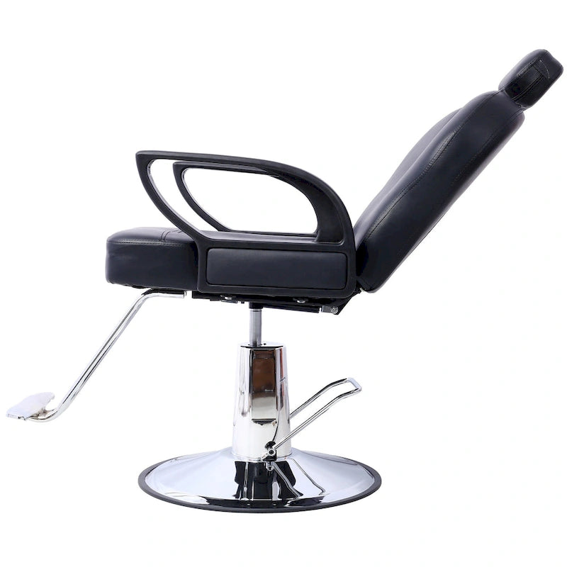Black PU Leather All-Purpose Salon Barber Chair with 360° Swivel and Reclining Back for 1 Person