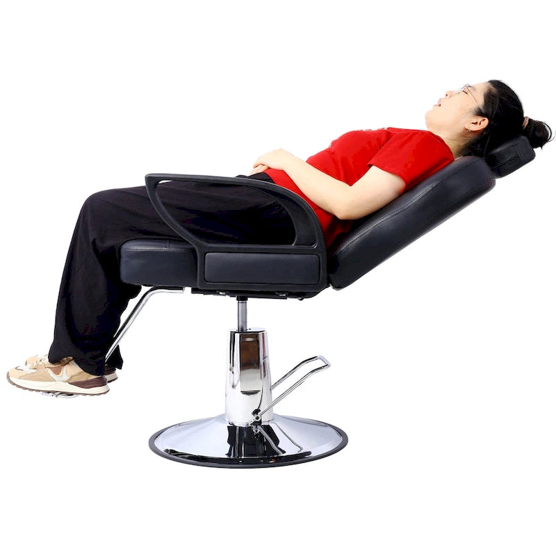 Black PU Leather All-Purpose Salon Barber Chair with 360° Swivel and Reclining Back for 1 Person