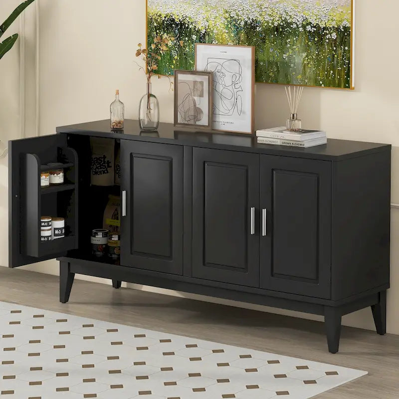 White / Black 4-Door Sideboard Storage Cabinet with Adjustable Shelves for 1–2 Person