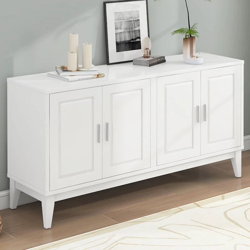 White / Black 4-Door Sideboard Storage Cabinet with Adjustable Shelves for 1–2 Person