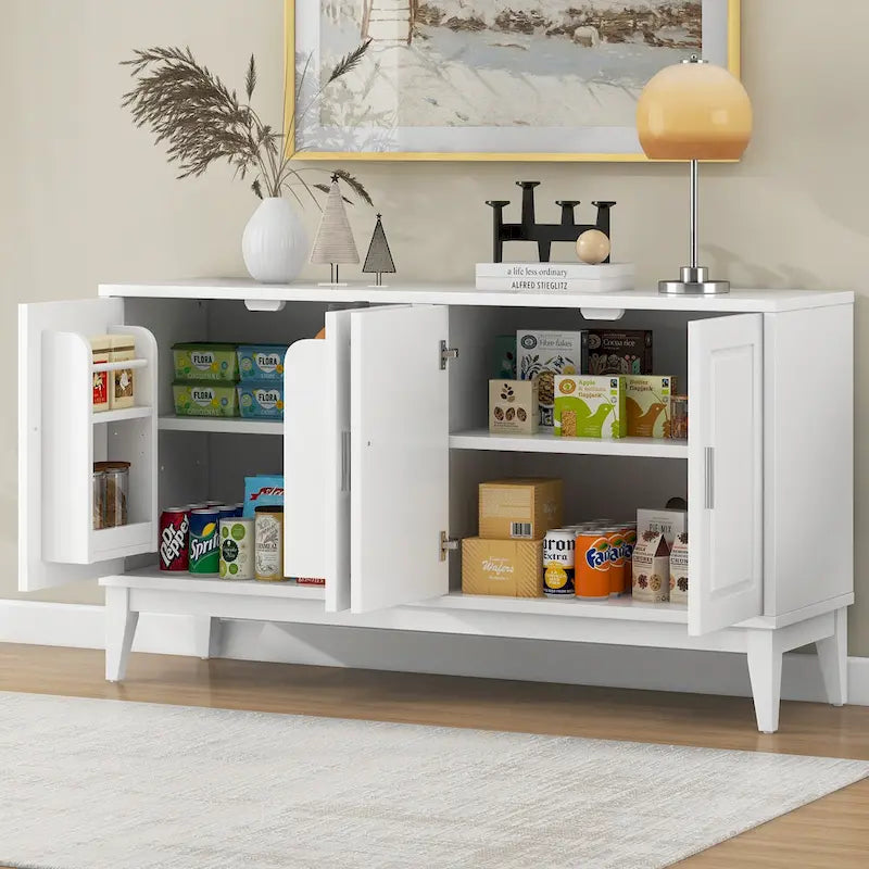 White / Black 4-Door Sideboard Storage Cabinet with Adjustable Shelves for 1–2 Person