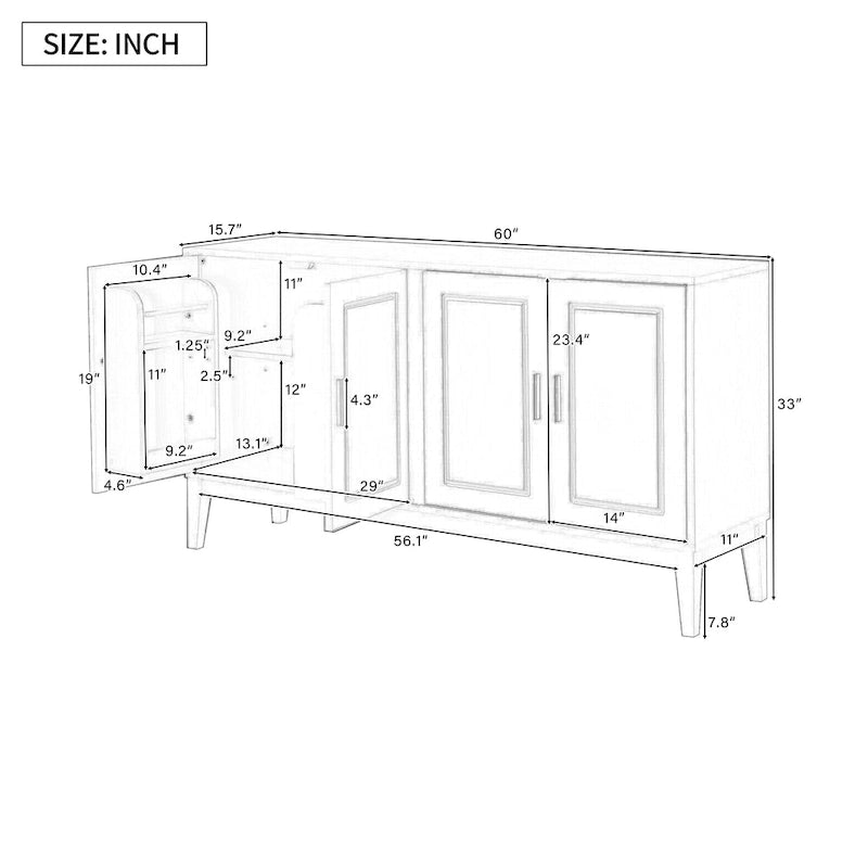 White / Black 4-Door Sideboard Storage Cabinet with Adjustable Shelves for 1–2 Person