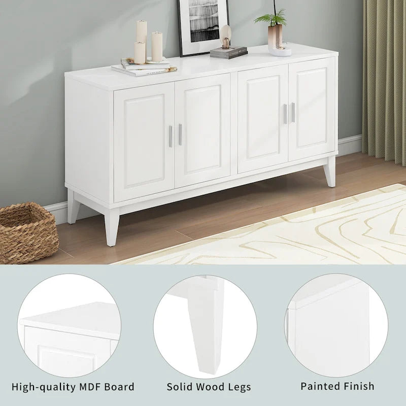 White / Black 4-Door Sideboard Storage Cabinet with Adjustable Shelves for 1–2 Person