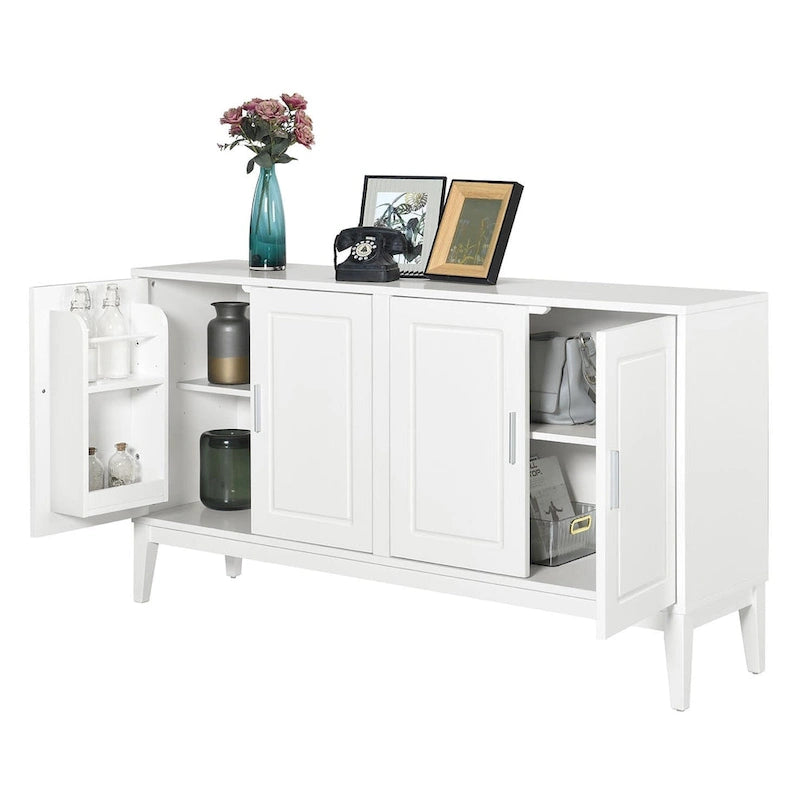 White / Black 4-Door Sideboard Storage Cabinet with Adjustable Shelves for 1–2 Person
