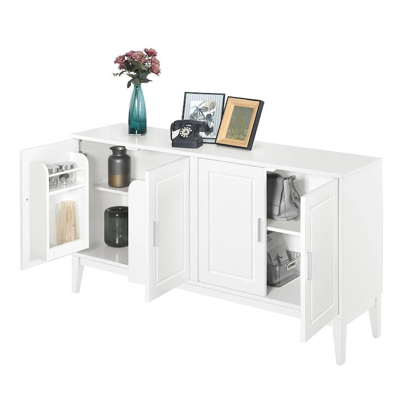 White / Black 4-Door Sideboard Storage Cabinet with Adjustable Shelves for 1–2 Person