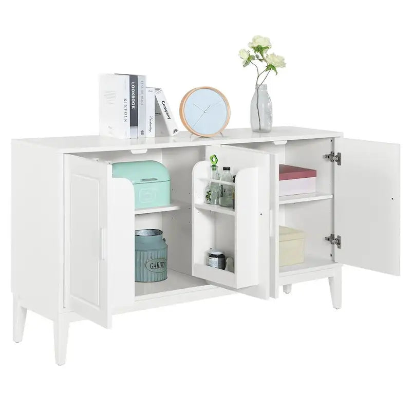 White / Black 4-Door Sideboard Storage Cabinet with Adjustable Shelves for 1–2 Person