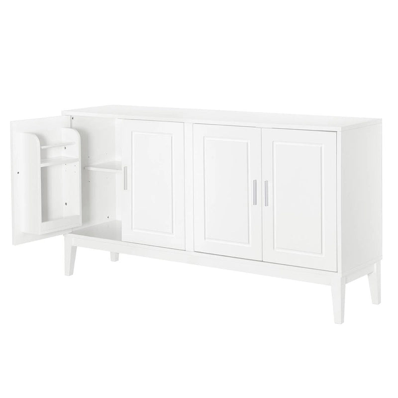 White / Black 4-Door Sideboard Storage Cabinet with Adjustable Shelves for 1–2 Person