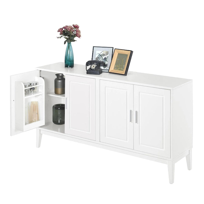 White / Black 4-Door Sideboard Storage Cabinet with Adjustable Shelves for 1–2 Person