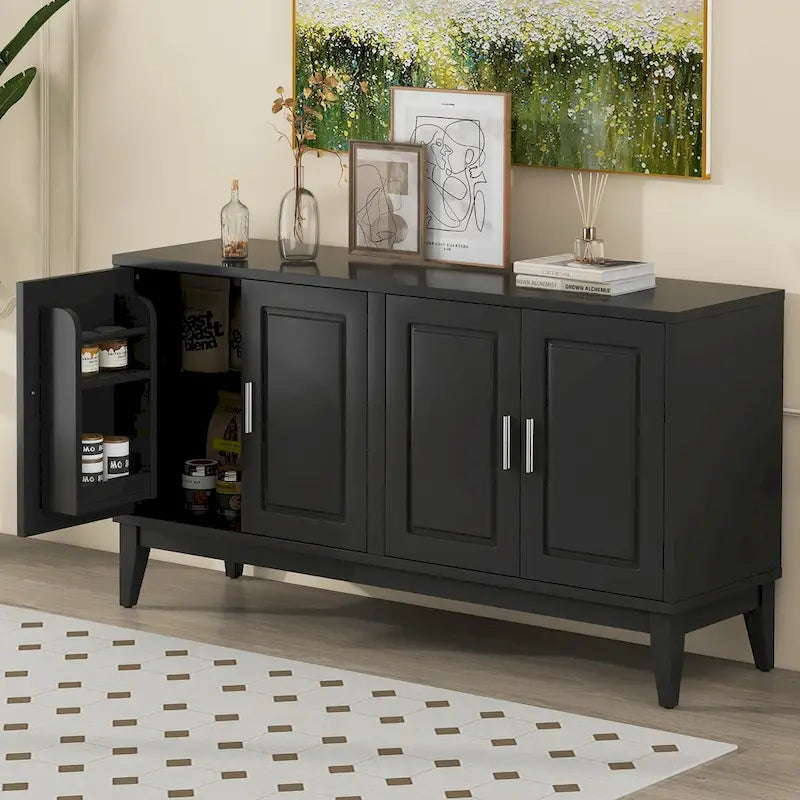 White / Black 4-Door Sideboard Storage Cabinet with Adjustable Shelves for 1–2 Person