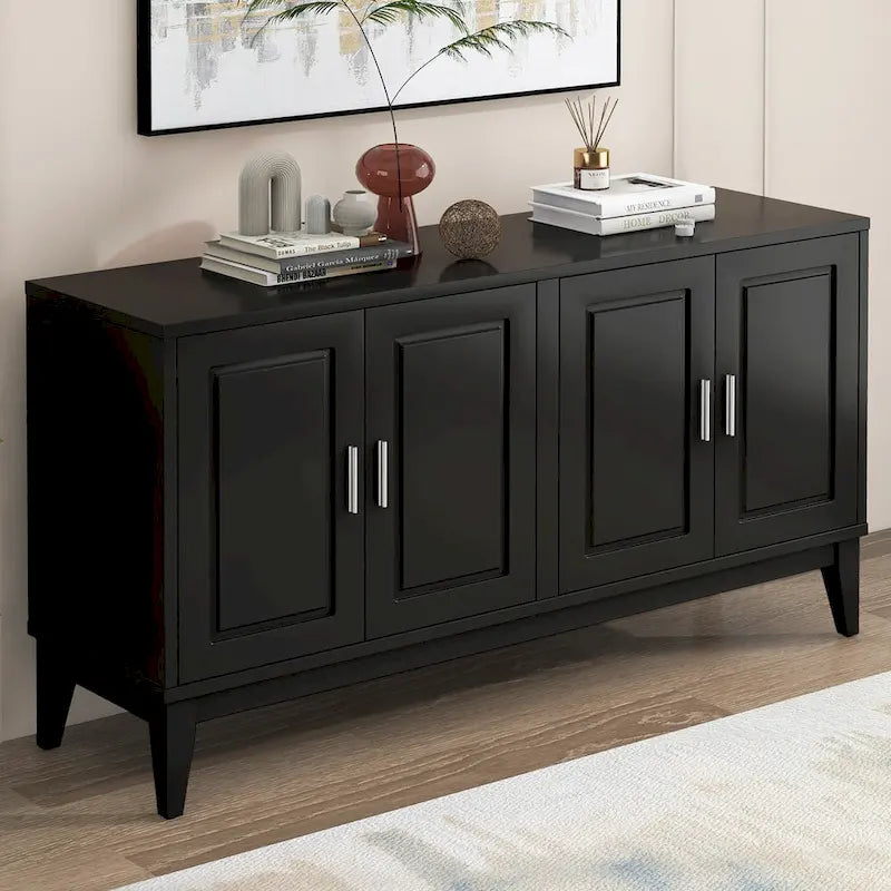 White / Black 4-Door Sideboard Storage Cabinet with Adjustable Shelves for 1–2 Person