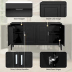 White / Black 4-Door Sideboard Storage Cabinet with Adjustable Shelves for 1–2 Person