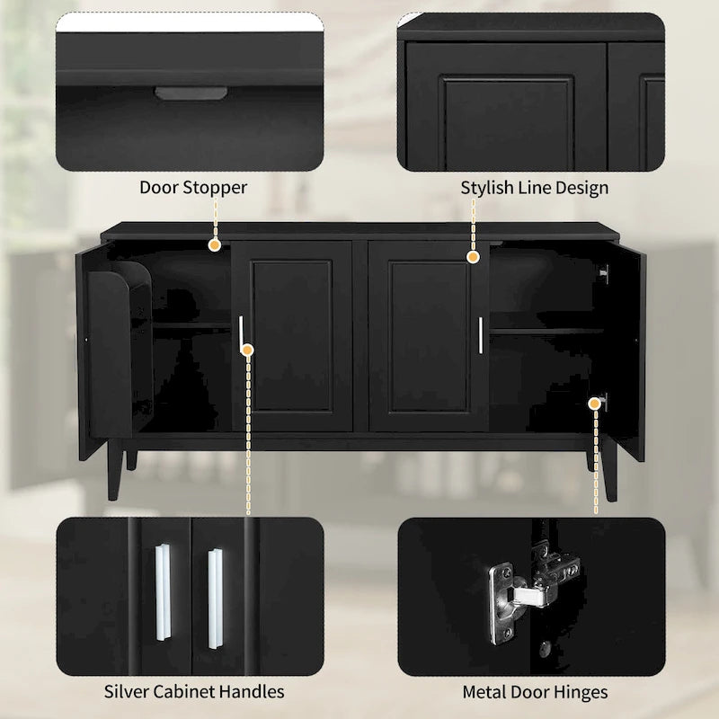 White / Black 4-Door Sideboard Storage Cabinet with Adjustable Shelves for 1–2 Person