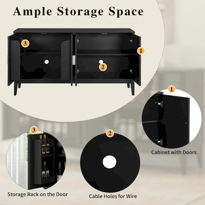 White / Black 4-Door Sideboard Storage Cabinet with Adjustable Shelves for 1–2 Person