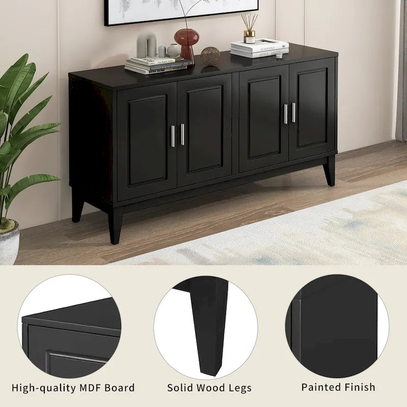 White / Black 4-Door Sideboard Storage Cabinet with Adjustable Shelves for 1–2 Person