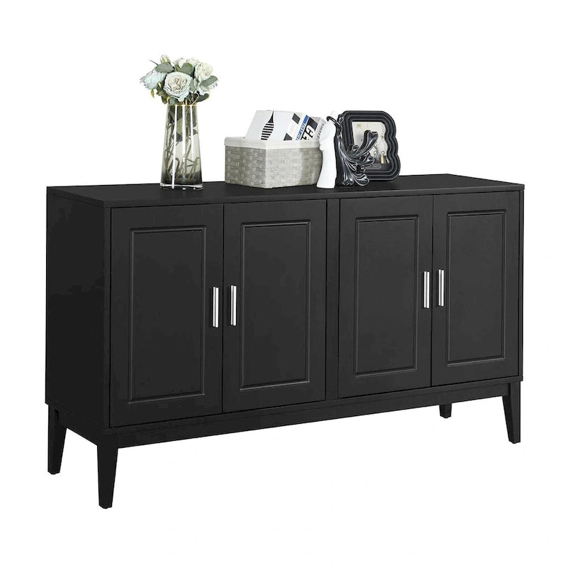 White / Black 4-Door Sideboard Storage Cabinet with Adjustable Shelves for 1–2 Person