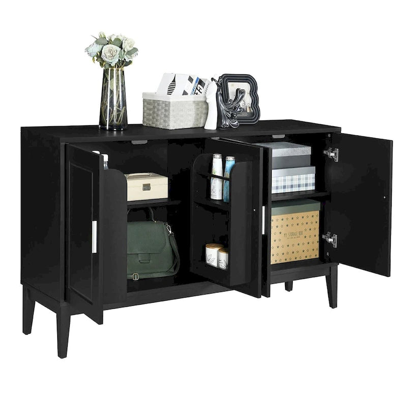 White / Black 4-Door Sideboard Storage Cabinet with Adjustable Shelves for 1–2 Person