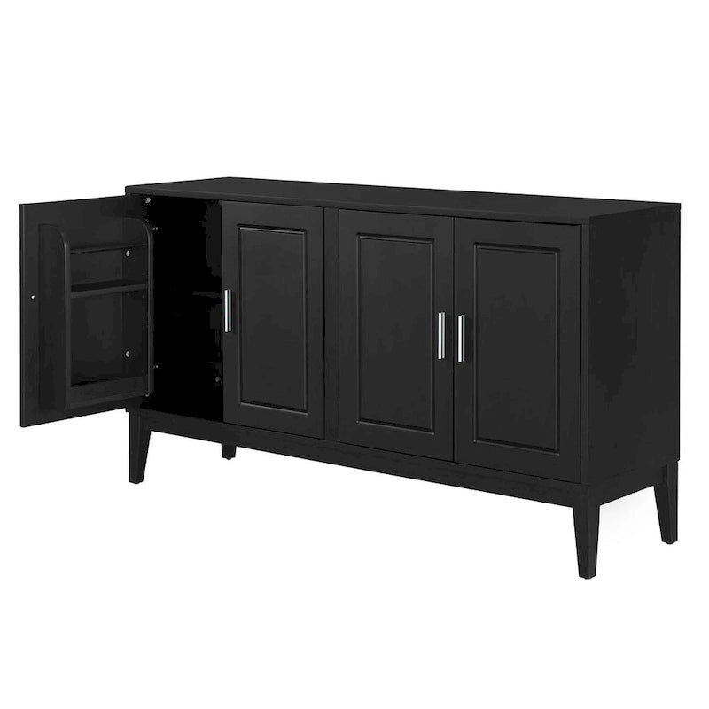 White / Black 4-Door Sideboard Storage Cabinet with Adjustable Shelves for 1–2 Person