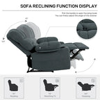 Manueller Relaxsessel aus grauem Chenille mit Massage, Heizung, Becherhaltern für 1 Person