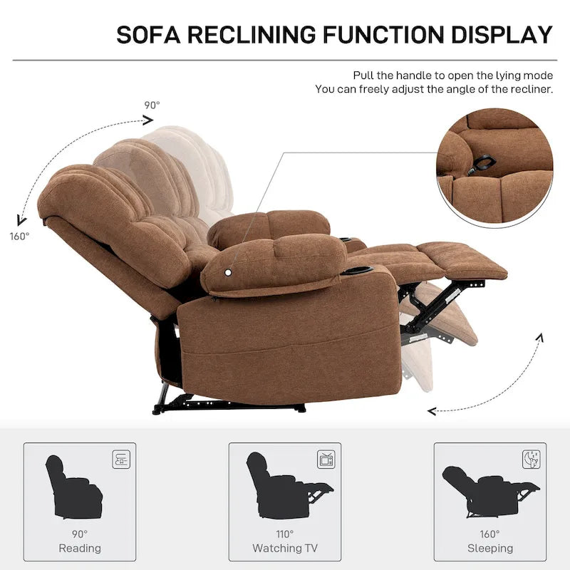 Manueller Relaxsessel aus grauem Chenille mit Massage, Heizung, Becherhaltern für 1 Person