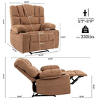 Manueller Relaxsessel aus grauem Chenille mit Massage, Heizung, Becherhaltern für 1 Person