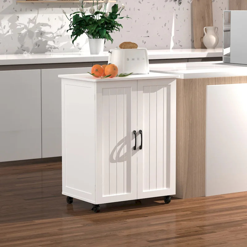 White MDF Rolling Storage Cabinet with Multi-Tier Organizer and Locking Casters for 1 Person