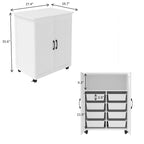White MDF Rolling Storage Cabinet with Multi-Tier Organizer and Locking Casters for 1 Person