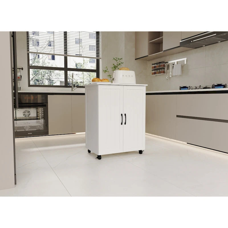 White MDF Rolling Storage Cabinet with Multi-Tier Organizer and Locking Casters for 1 Person